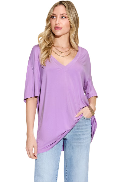 Basic Bae Full Size Bamboo V Neck Drop Shoulder T Shirt - Chic Yana's Fashion