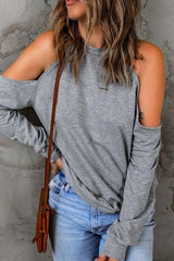 Cold Shoulder Long Sleeve Sweatshirt - Chic Yana's Fashion