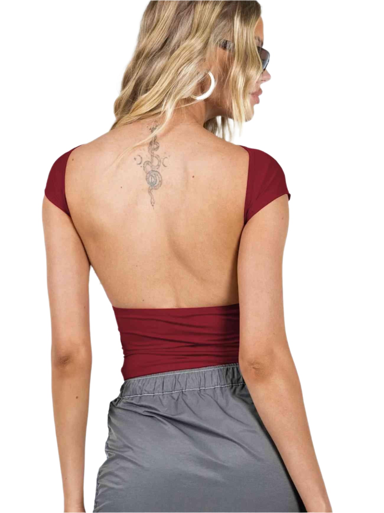 Backless Short Sleeve Cropped Blouse - Chic Yana's Fashion
