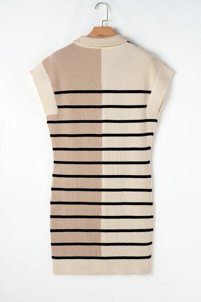 Striped Quarter Zip Cap Sleeve Sweater Dress - Chic Yana's Fashion