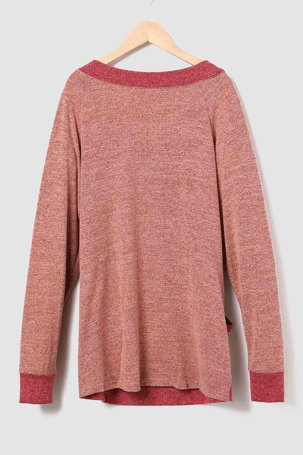 V Neck Long Sleeve Sweatshirt With Pockets - Chic Yana's Fashion