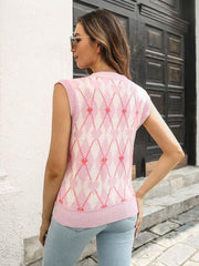 Geometric V Neck Sweater Vest - Chic Yana's Fashion