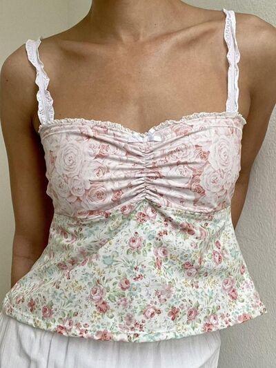 Lace Detail Floral Sweetheart Neck Cami - Chic Yana's Fashion