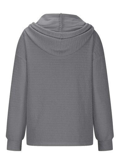 Drawstring Quarter Button Long Sleeve Hoodie - Chic Yana's Fashion