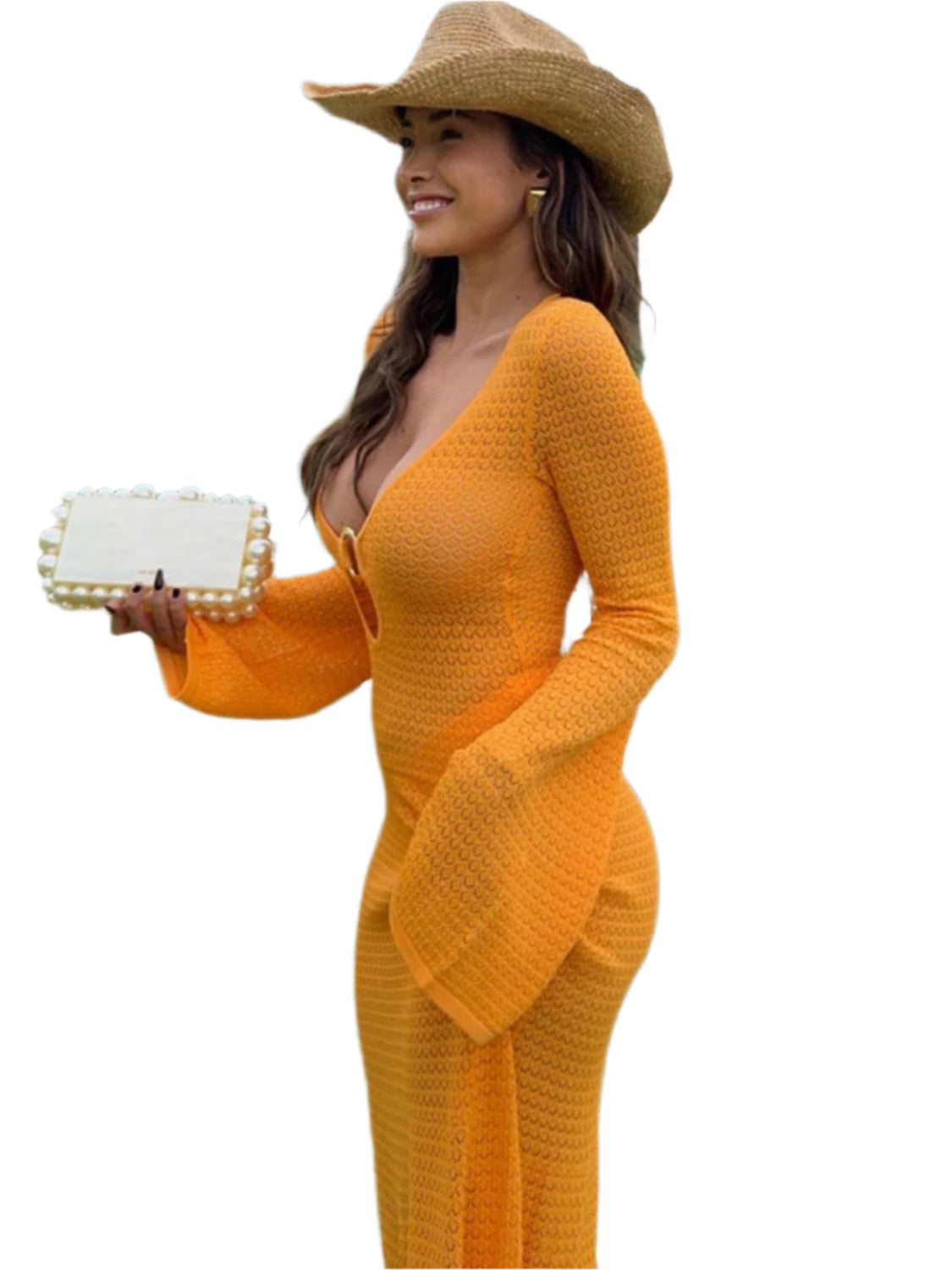 Slit Plunge Flare Sleeve Cover-Up Dress - Stylish and Trendy Women's Fashion from Chic Yana's Fashion