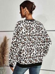 Leopard Round Neck Dropped Shoulder Sweatshirt - Chic Yana's Fashion