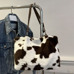 Cow Print Furry Tote Bag - Chic Yana's Fashion