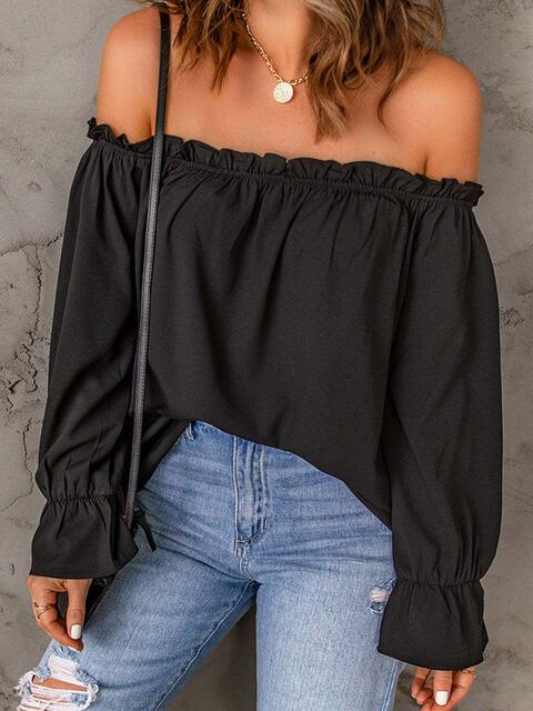 Off Shoulder Flounce Sleeve Blouse - Chic Yana's Fashion