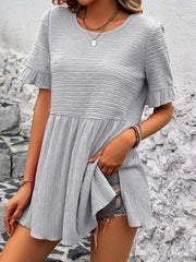 Ivy Lane Round Neck Short Sleeve Blouse - Chic Yana's Fashion