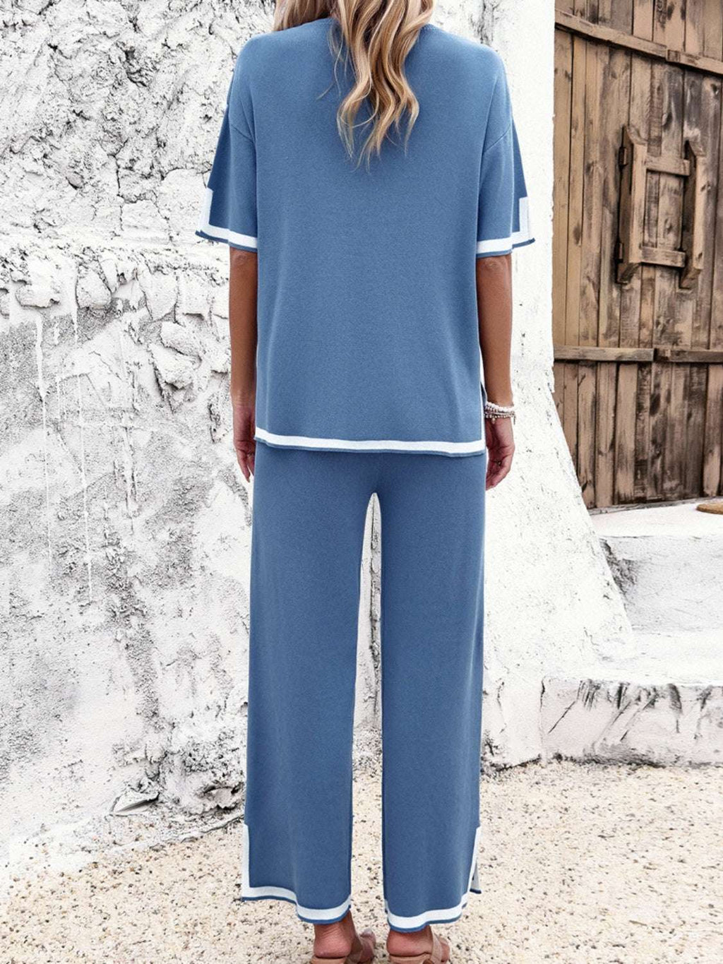 Devine Contrast Trim Round Neck Top and Pants Set – Chic Yana’s Fashion