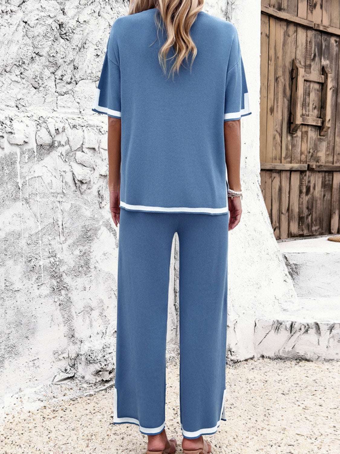 Devine Contrast Trim Round Neck Top and Pants Set – Chic Yana’s Fashion