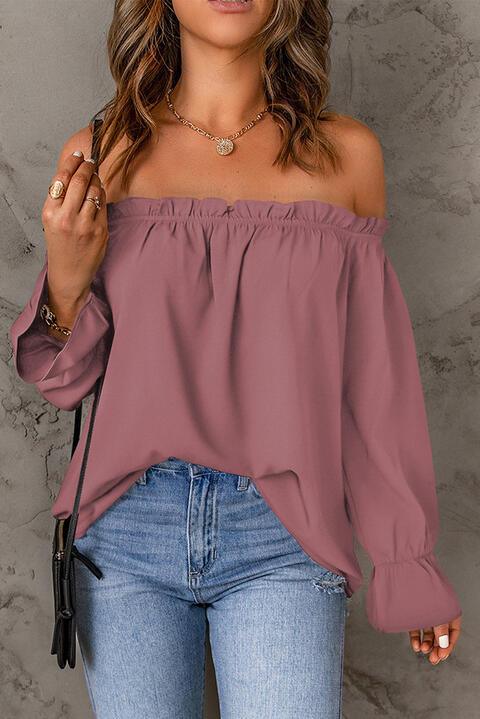 Off Shoulder Flounce Sleeve Blouse - Chic Yana's Fashion