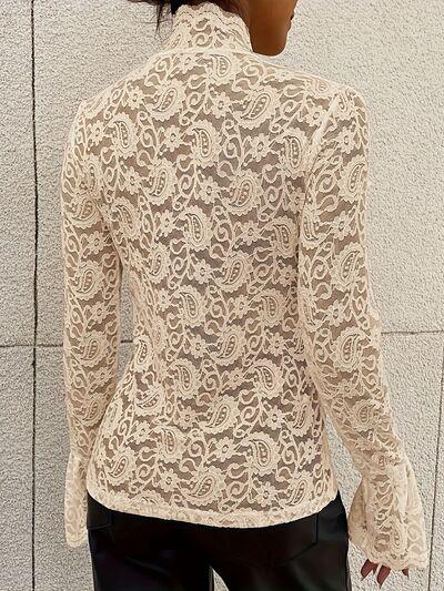 Mock Neck Long Sleeve Lace Top - Chic Yana's Fashion