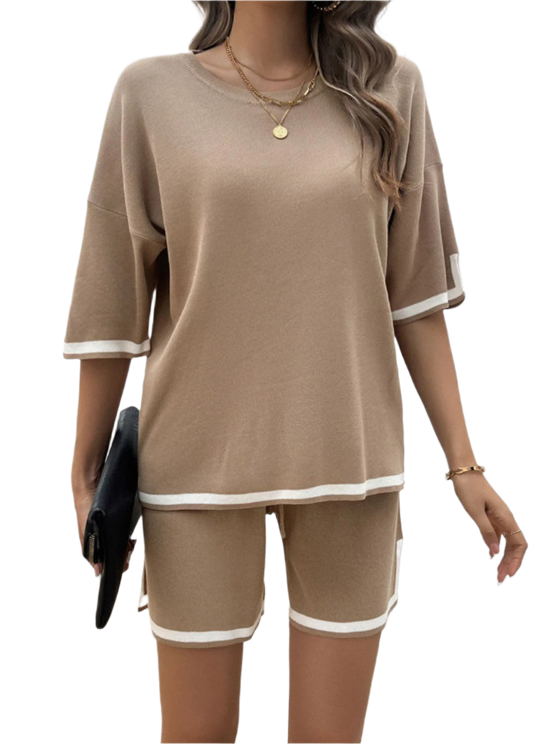 Devine Contrast Trim Round Neck Top and Shorts Set – Chic Yana’s Fashion