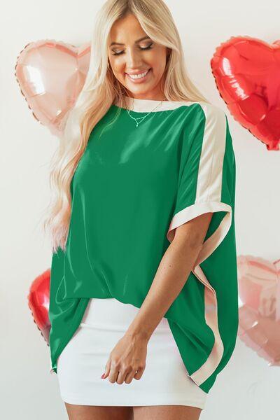 Boat Neck Half Sleeve Blouse - Chic Yana's Fashion