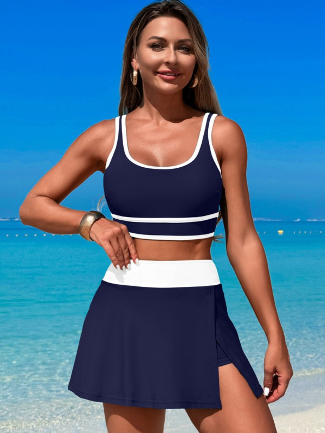 Scoop Neck Top And Skort Swim Set - Stylish and Trendy Women's Fashion from Chic Yana's Fashion