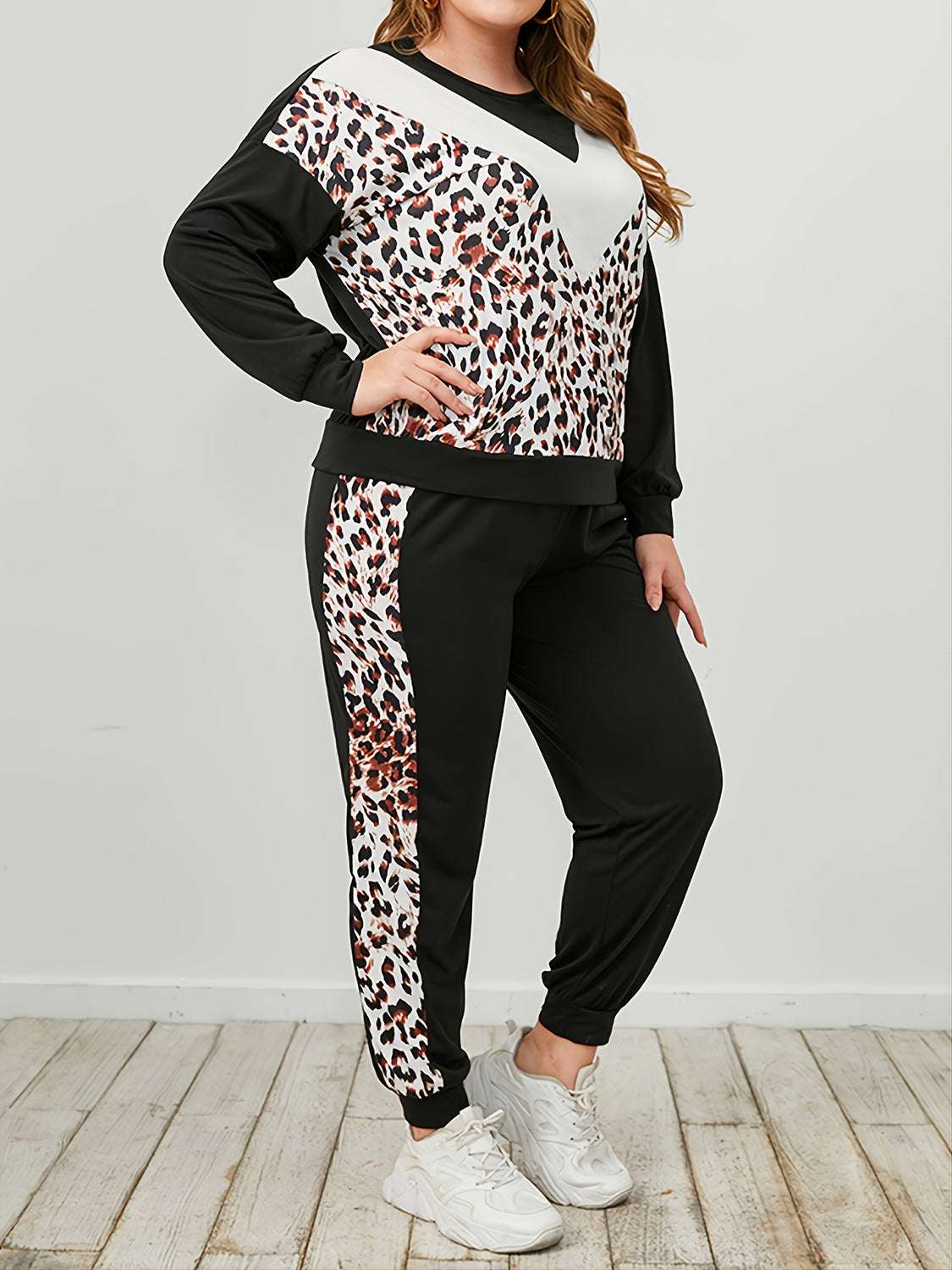 Plus Size Leopard Sweatshirt and Sweatpants Set – Chic Yana’s Fashion