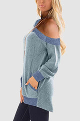 V Neck Long Sleeve Sweatshirt With Pockets - Chic Yana's Fashion