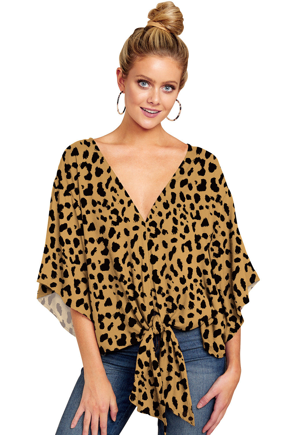 Chic Yana Fashion V-Neck Leopard Print Blouse