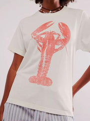 Lobster Round Neck Short Sleeve T Shirt - Chic Yana's Fashion