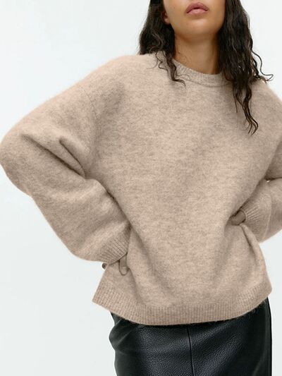 Round Neck Drop Shoulder Sweater - Chic Yana's Fashion