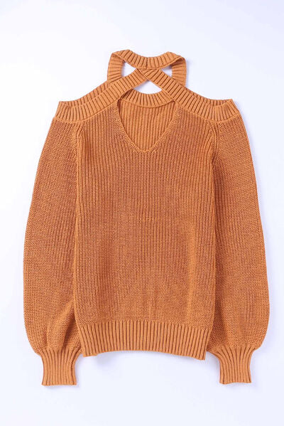 Cutout Back Cold Shoulder Long Sleeve Sweater - Chic Yana's Fashion