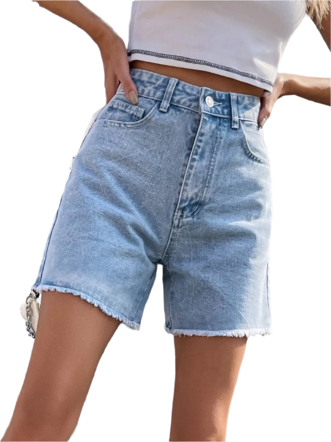 Raw Hem High Waist Denim Shorts - High-Quality Fashion | Chic Yana