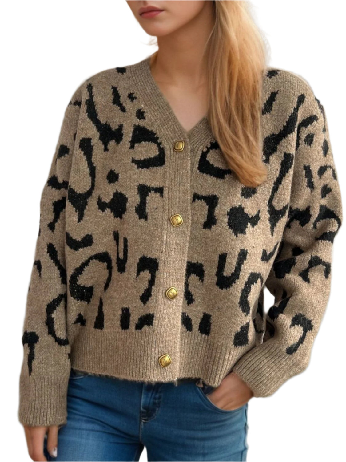 Leopard V-Neck Button Up Cardigan