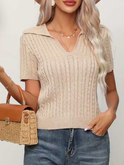 Cable Knit Short Sleeve Top - Chic Yana's Fashion