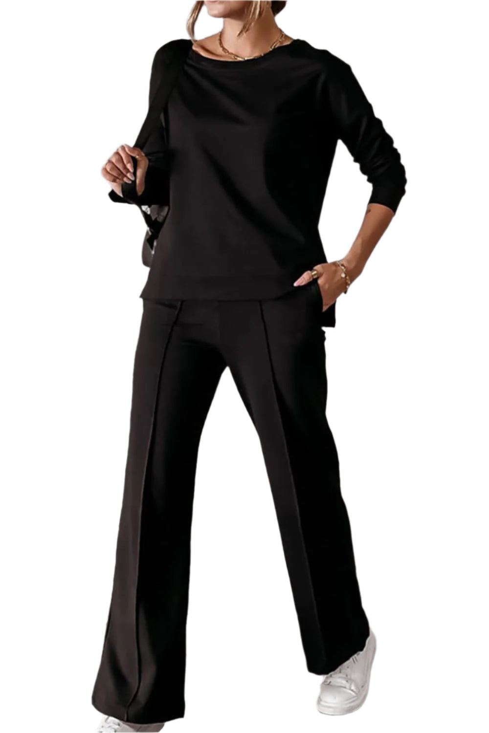 Round Neck Long Sleeve Top and Pocketed Pants Set – Chic Yana’s Fashion