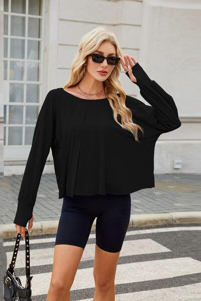 Backless Round Neck Long Sleeve T Shirt - Chic Yana's Fashion