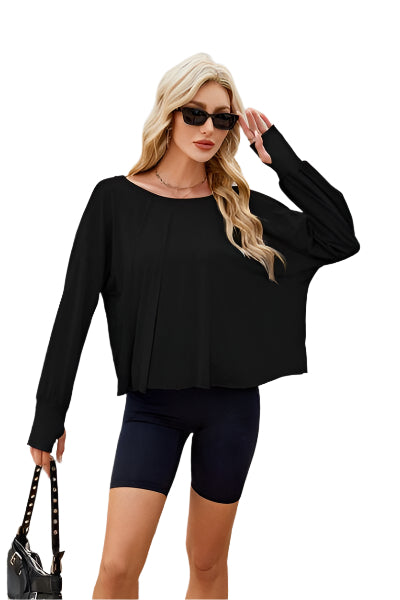 Backless Round Neck Long Sleeve T Shirt - Chic Yana's Fashion