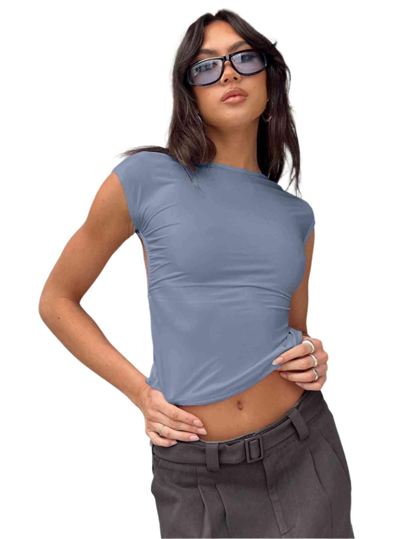 Backless Short Sleeve Cropped Blouse - Chic Yana's Fashion