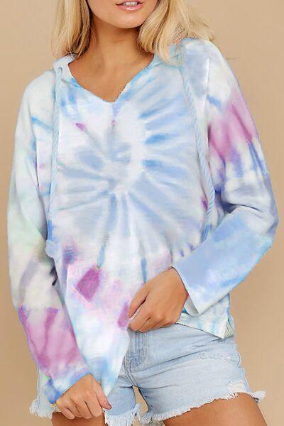 Drawstring Tie Dye Long Sleeve Hoodie - Chic Yana's Fashion