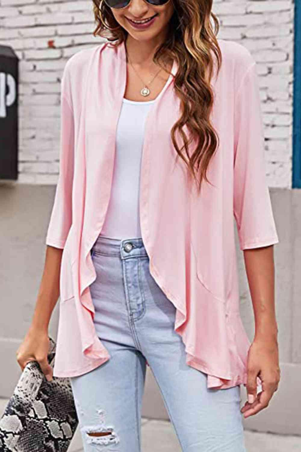 Open Front Ruffle Trim Cardigan - Chic Yana's Fashion