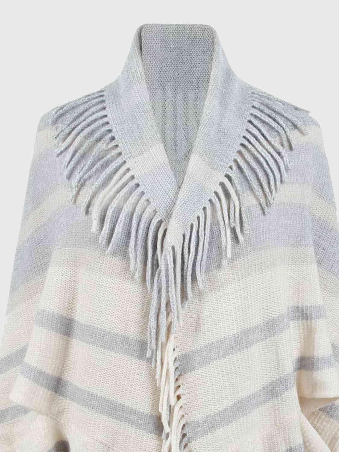 Fringe Detail Open Front Poncho - Chic Yana's Fashion