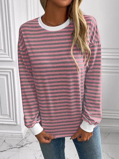 Ivy Lane Striped Round Neck Long Sleeve Sweatshirt - Chic Yana's Fashion