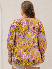 Plus Size Printed Tie Neck Blouse - Chic Yana's Fashion