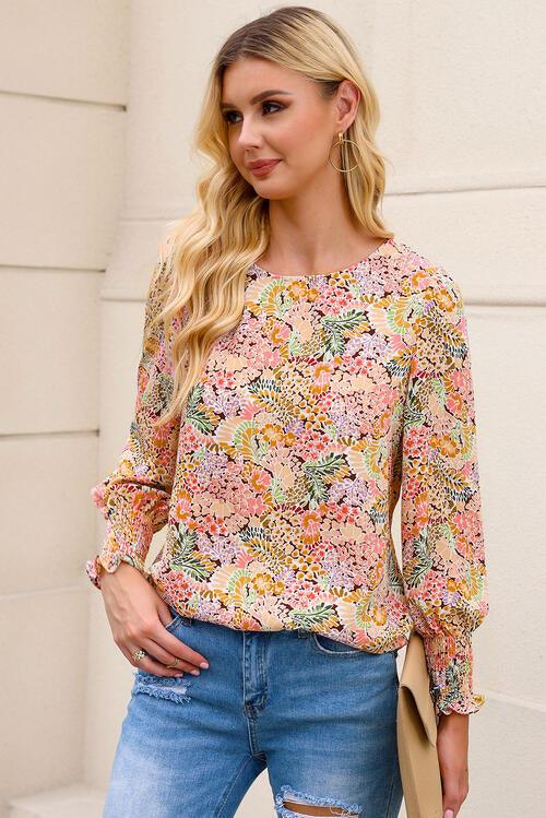 Floral Print Long Puff Sleeve Blouse - Chic Yana's Fashion