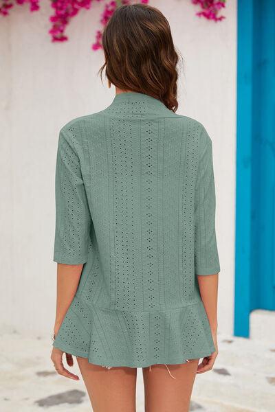 Eyelet Open Front Cardigan - Chic Yana's Fashion