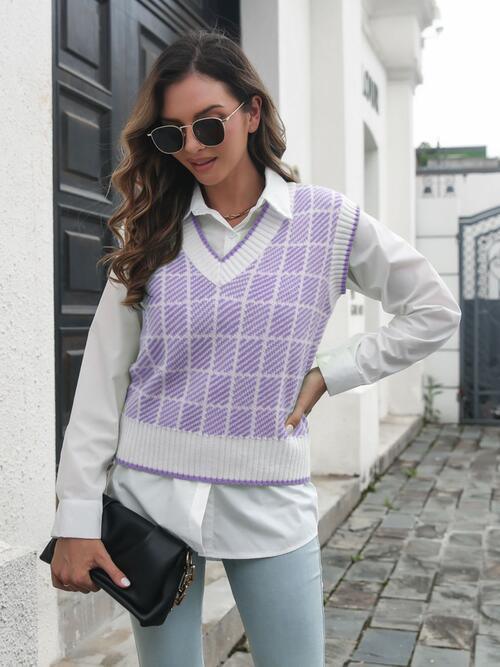 Plaid V Neck Sweater Vest - Chic Yana's Fashion