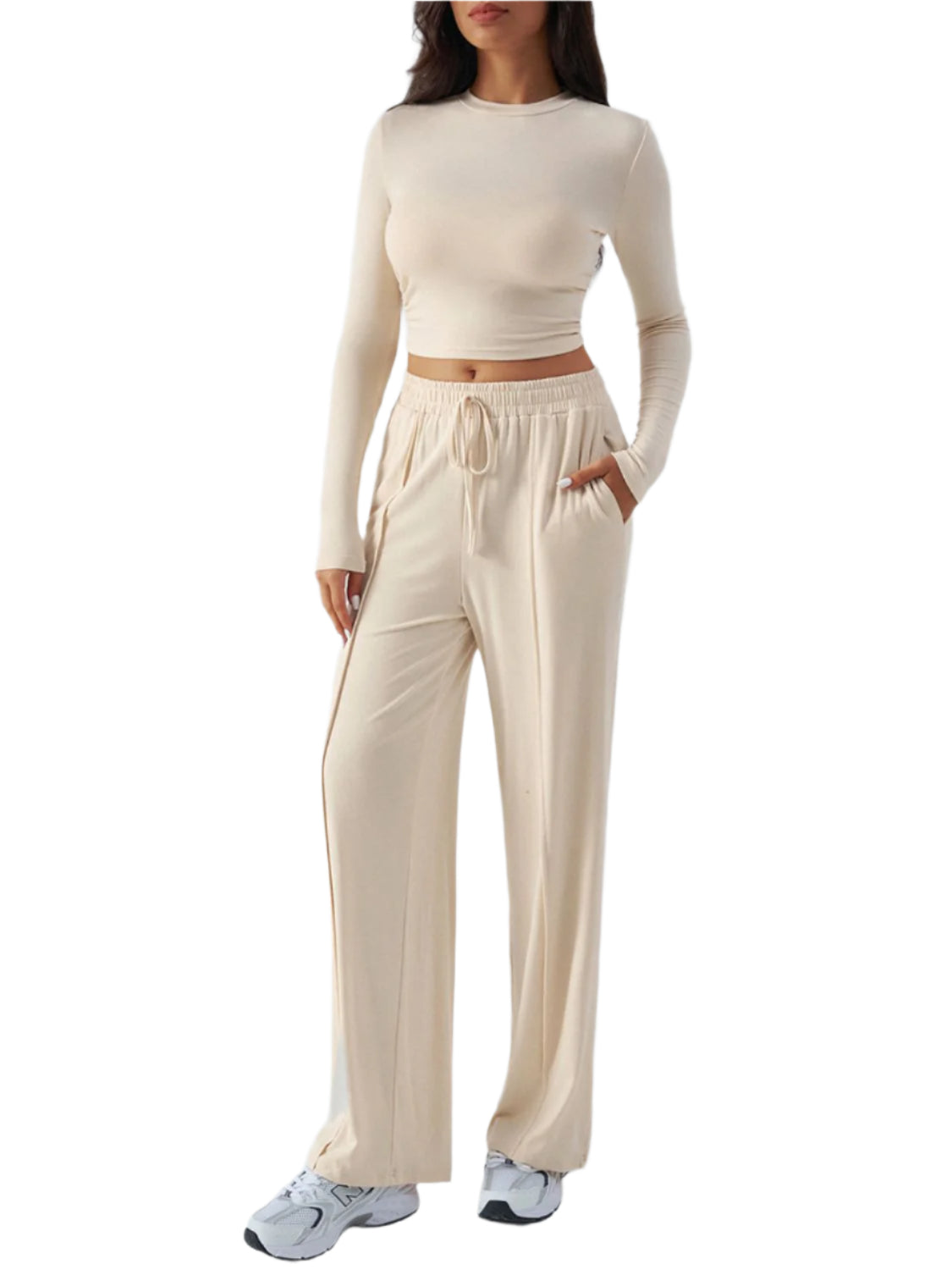 Devine Round Neck Long Sleeve Top and Pants Set - Shop Now at Chic Yana's Fashion