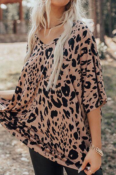 Leopard V Neck Half Sleeve T Shirt - Chic Yana's Fashion