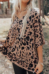 Leopard V Neck Half Sleeve T Shirt - Chic Yana's Fashion