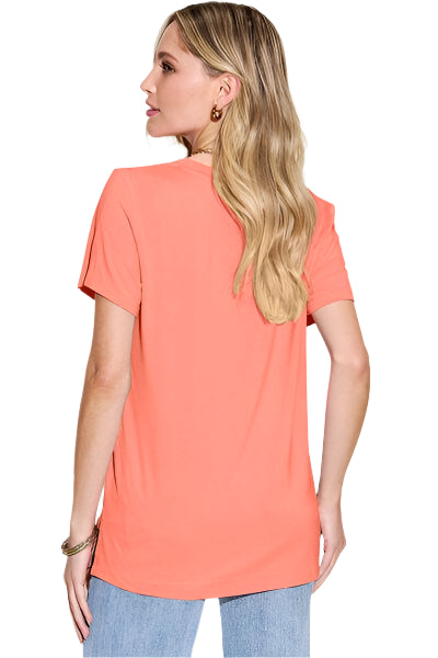Basic Bae Bamboo Full Size V Neck High Low T Shirt - Chic Yana's Fashion