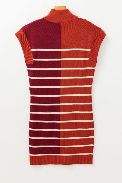 Striped Quarter Zip Cap Sleeve Sweater Dress - Chic Yana's Fashion