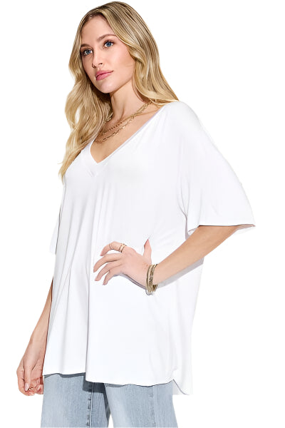 Basic Bae Full Size Bamboo V Neck Drop Shoulder T Shirt - Chic Yana's Fashion