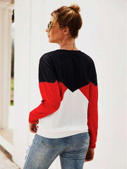 Color Block Round Neck Long Sleeve Top - Chic Yana's Fashion