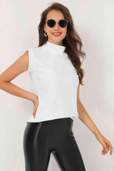 Mock Neck Cap Sleeve Blouse - Chic Yana's Fashion