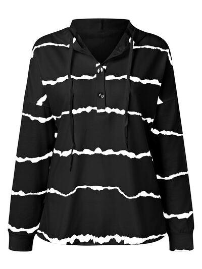 Drawstring Striped Long Sleeve Hoodie - Chic Yana's Fashion